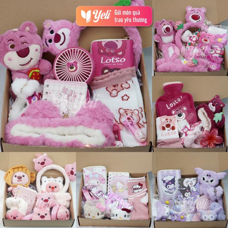 Combo quà tặng gấu dâu phụ kiện, set quà tặng đáng yêu dễ thương Loopy, Hello Kitty, Kuromi nhân dịp sinh nhật, ngày lễ Yeli 2