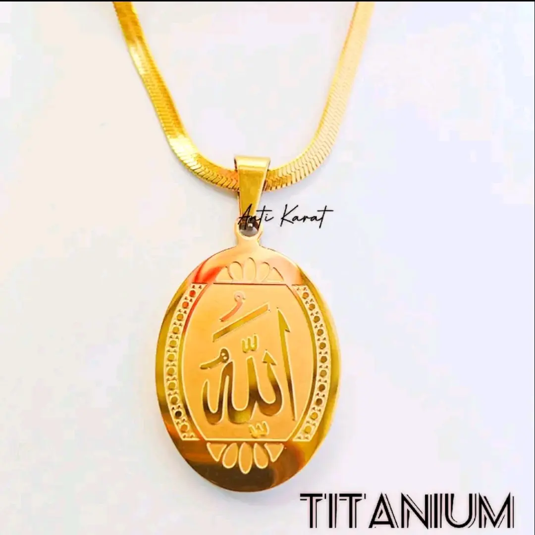 KALUNG TITANIUM GEPENG PLUS LIONTIN LAFASH ALLAH ANTI KARAT DAN ANTI LUNTUR AMAN DI PAKAI HARIAN