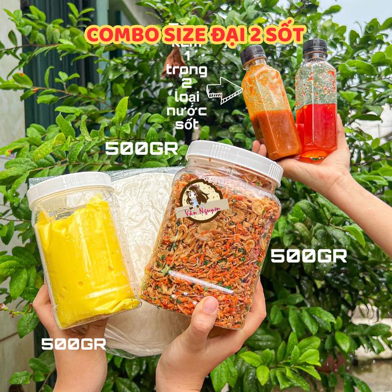 Combo SIZE ĐẠI tặng 2 LOẠI SỐT bánh tráng phơi sương 500gr muối tép hành phi 500gr bơ 500gr Gia Vị Nước Sốt