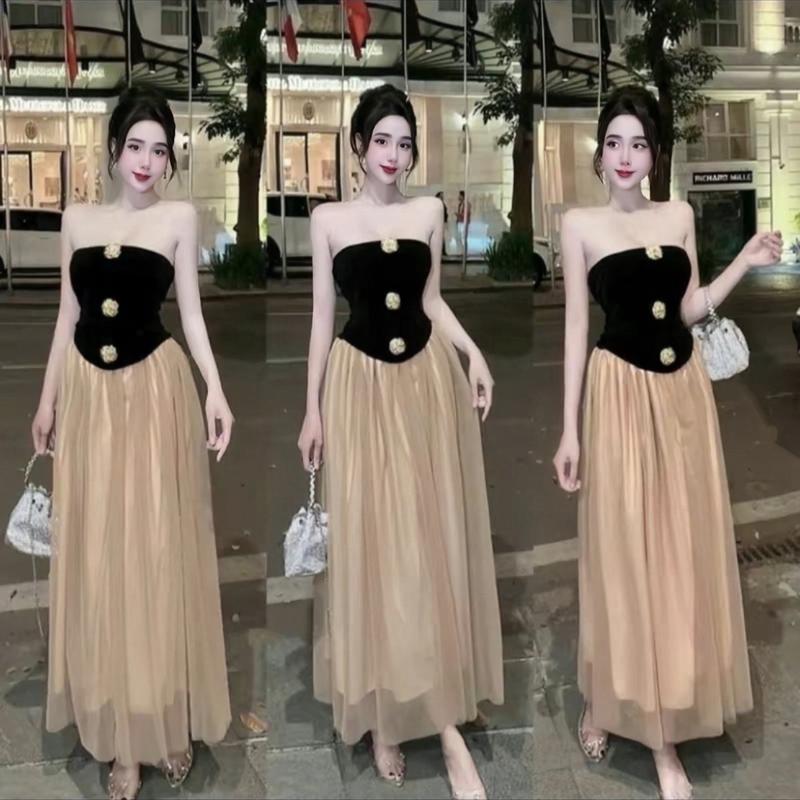 Set Áo Quây Nhung Mix Chân Váy Lưới Kèm Tag Đồng