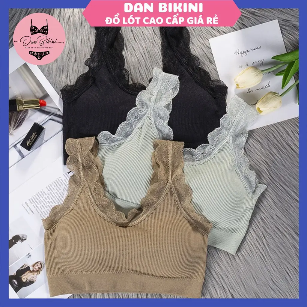 Áo Bra Nữ - Áo Lót Nữ gân tăm dây viền ren bèo mã 3304