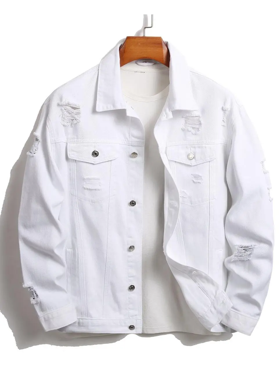 MAMIMA EIGHTEEN-jaket jeans denim pria atasan cowok putih sobek kasual unisex terlaris