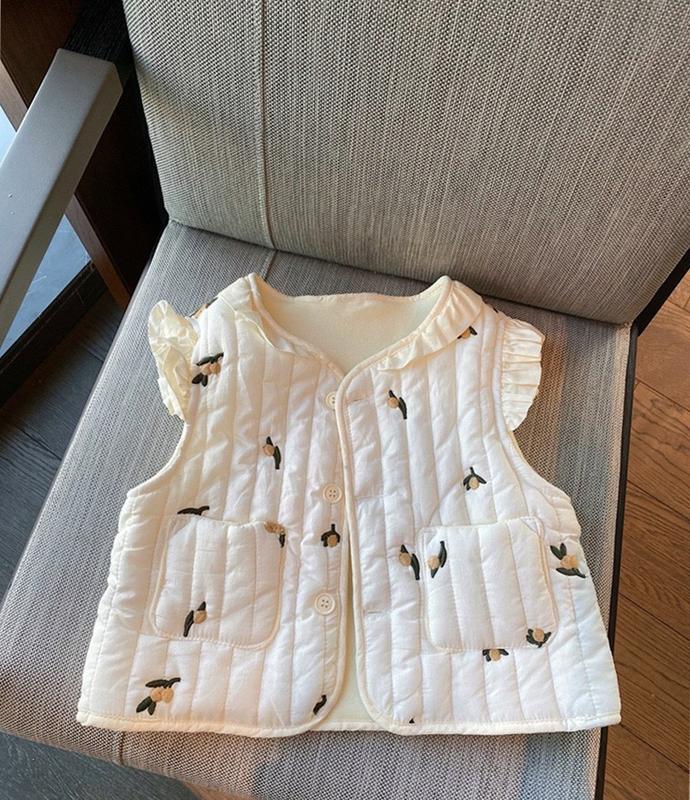 [SALE] Áo gile thêu hoa cổ bèo trần bông lót nỉ ấm bé gái 6-26kg