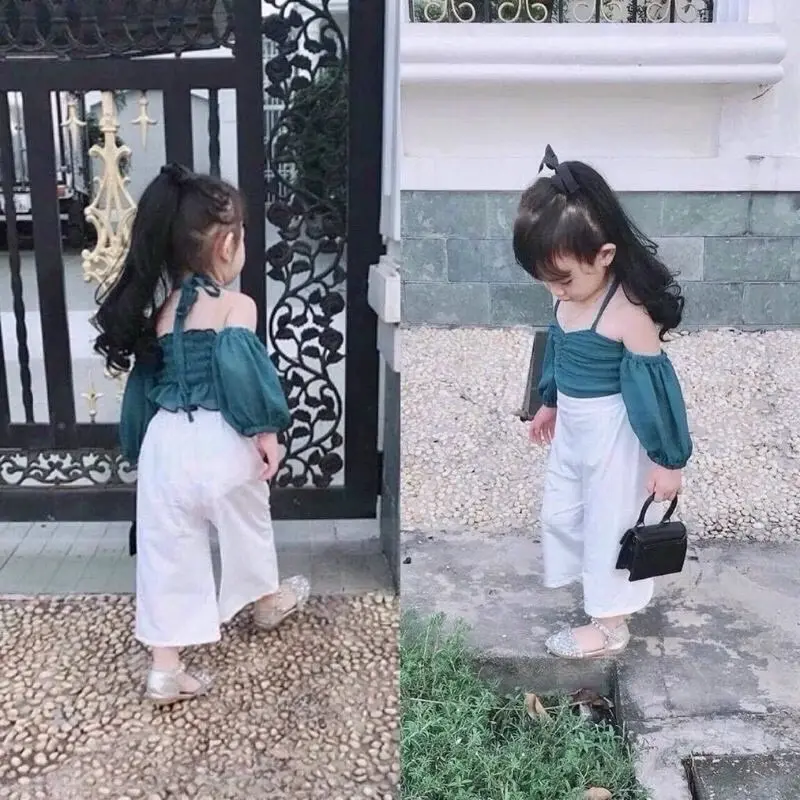 Áo trễ vai quần suông sang chảnh cho bé gái - Thương hiệu uy tín 0