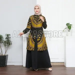 Gamis batik Wanita  couple modern premium motif padma, dress Muslim, gamis batik kombinasi, Baju Katun Muslim Kondangan  Pasangan Panjang Pesta Lebaran
