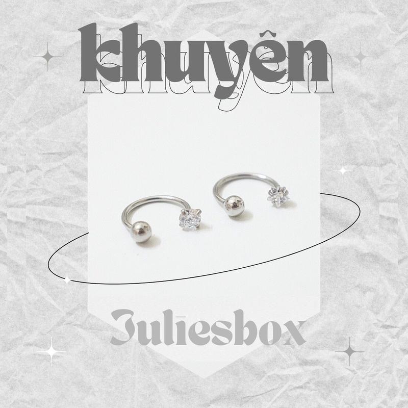 [1 Chiếc] [BẤM] Khuyên Tai CHỮ U 1 Bi 1 Đá Siêu Mỏng Unisex Màu Bạc Không Gỉ Sét Không Ngứa Bông Tai Julies Box 66