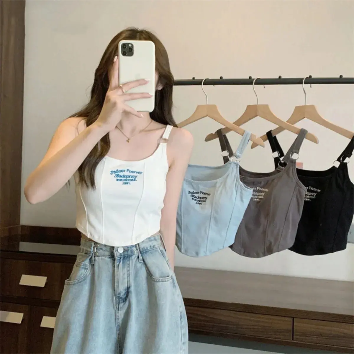 Áo Vest Hai Dây Nhỏ Phong Cách Hồng Kông, Cô Gái Nóng Bỏng Gợi Cảm, Áo BM Ngắn Sang Trọng Mỏng Mùa Hè Cho Nữ, Dễ Thương Và Gợi Cảm, Có Thể Mặc Ngoài Trời, Đồ Lót Phối Đồ, Bán Chạy