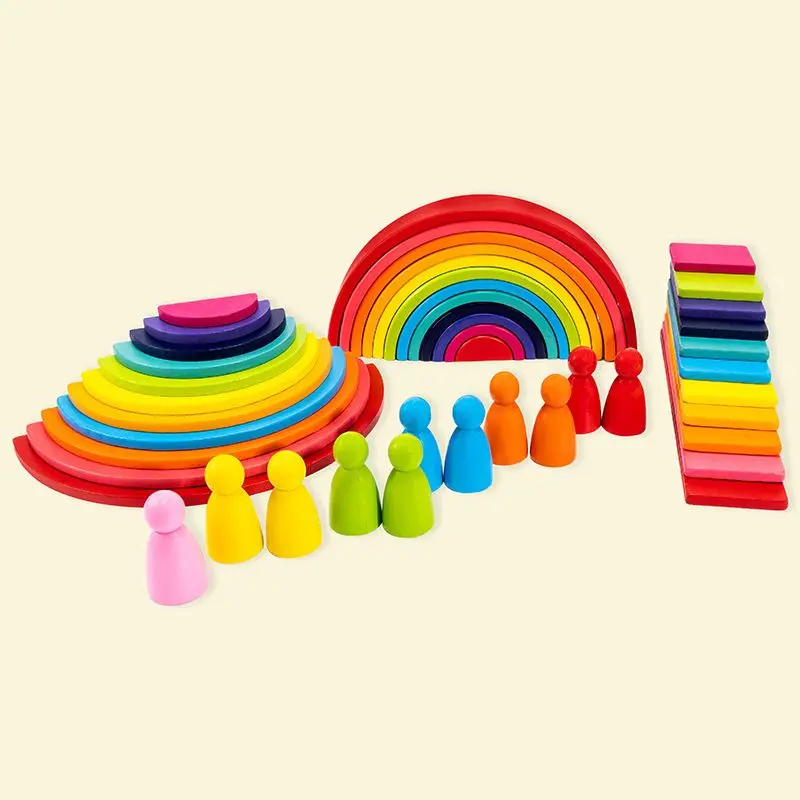 52pcs/Set Wooden Rainbow Stacking Block Rainbow Stacked Balance Montessori Toy