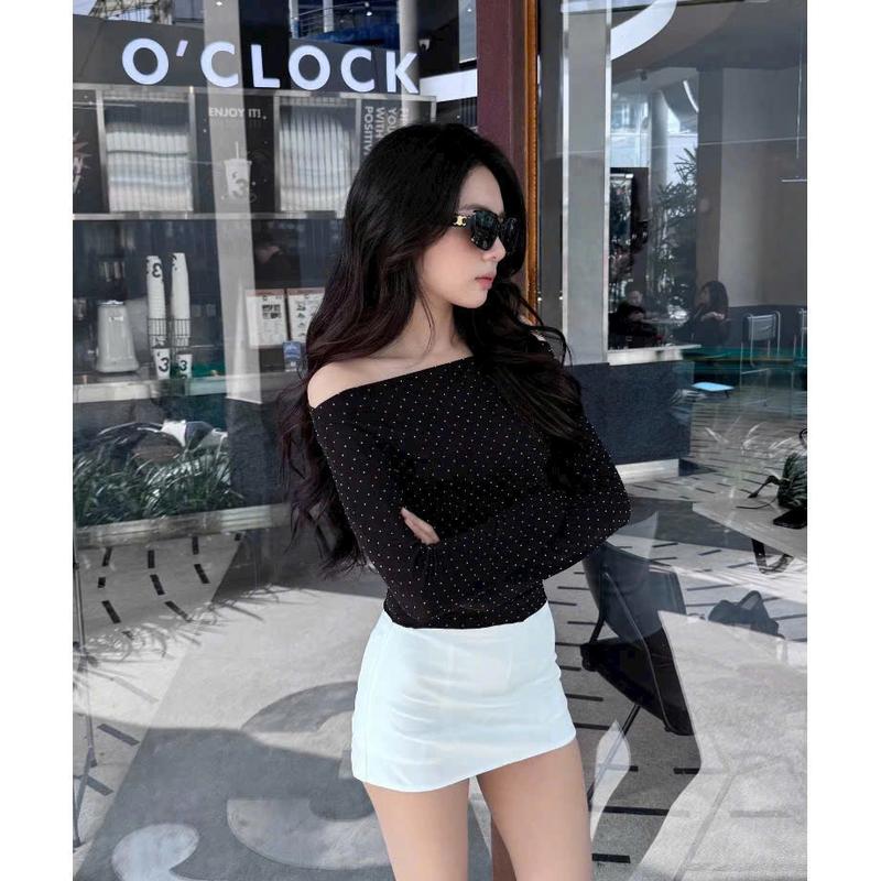 BIGSIZE HIẾU HIẾU (55-95KG) - Áo kiểu body nữ bling bling trễ vai tay dài tôn dáng 1