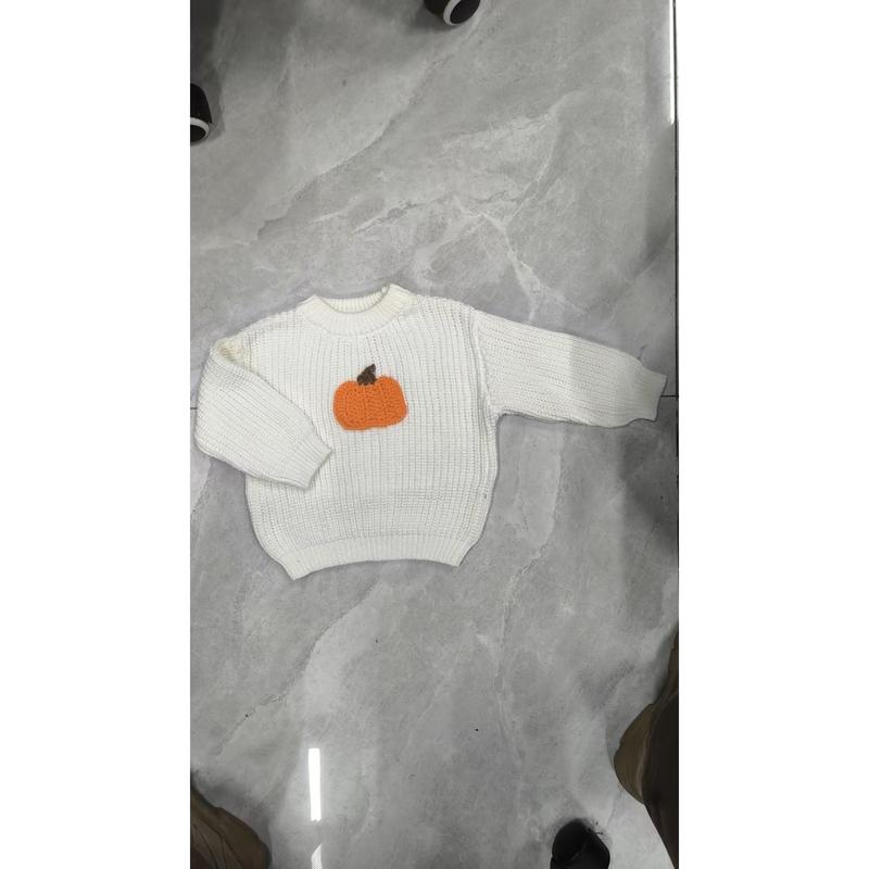 Product Introduction of Toddler Girls Boys Sweater Halloween Clothes Pumpkin Embroidery Crew Neck Long Sleeve Kids Pullovers Fall Tops 36