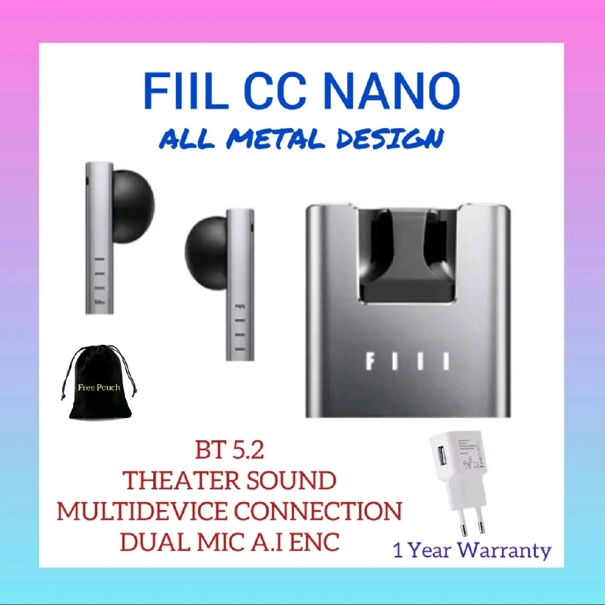 Fiil CC Nano TWS Earphone Earbud Bluetooth 5.2 Dual Mic AI ENC Dual Device Connection Earphones Earbuds