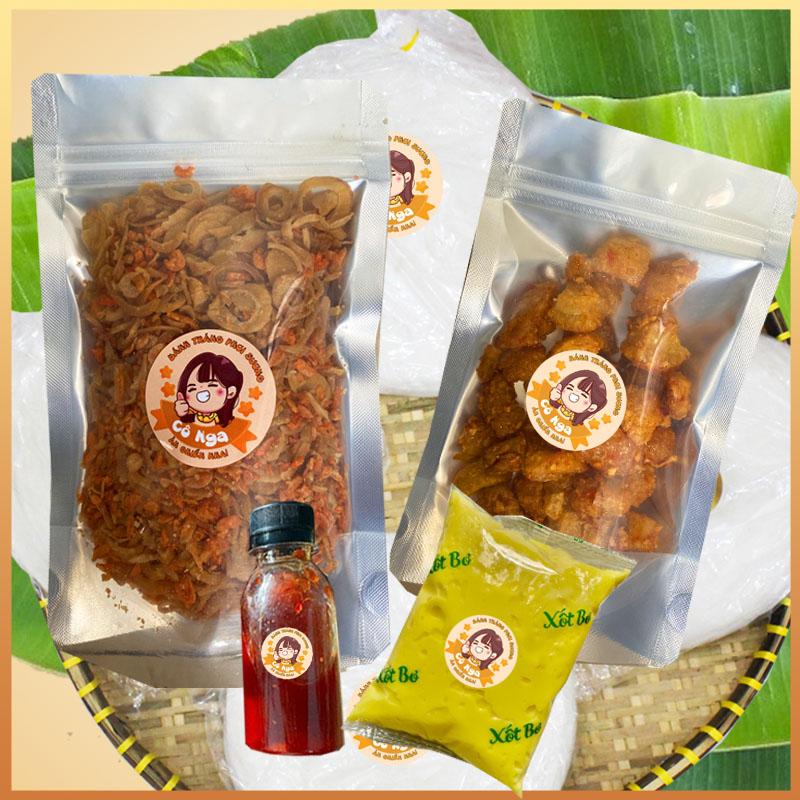 Tặng tóp mỡ COMBO Bánh tráng phơi sương Cô Nga 150gr muối ruốc hành phi 100gr bơ 100gr tóp mỡ sốt tắc đồ ăn vặt