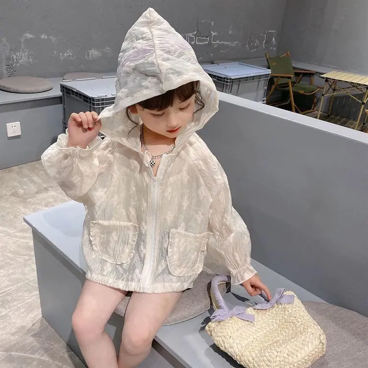 Áo Đi Bên Ngoài Mùa Hè Cho Trẻ Em, Quần Áo Chống Nắng, Có Mũ Trùm Đầu Có Khóa Kéo, Tay Áo Đầy Đủ, Làm Bằng Voile Cotton Mềm Mại, Ngọt Ngào Và Thời Trang, Phong Cách Thường Ngày Có Thể Thiết Kế, Thích Hợp Cho Bé Gái, Hàng Mới Về 1
