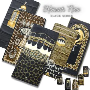 Sajadah Travel Motif Kiswah New Black Series Serut Oleh-oleh Haji dan Umroh Bisa COD Pouch Muslim