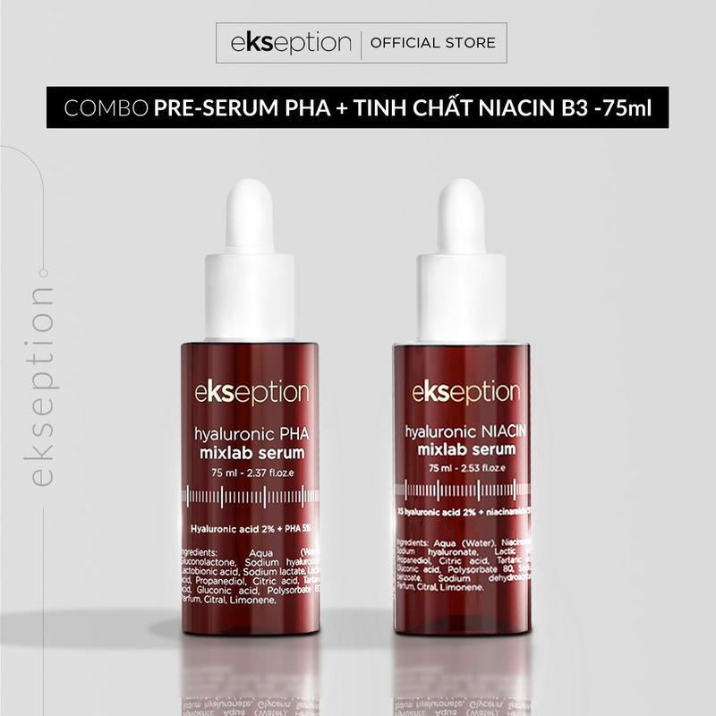  Combo EKSEPTION Pre-Serum Hyaluronic 2% PHA 5% Dưỡng Ẩm Và Serum Ekseption NIACIN B3 75ML 