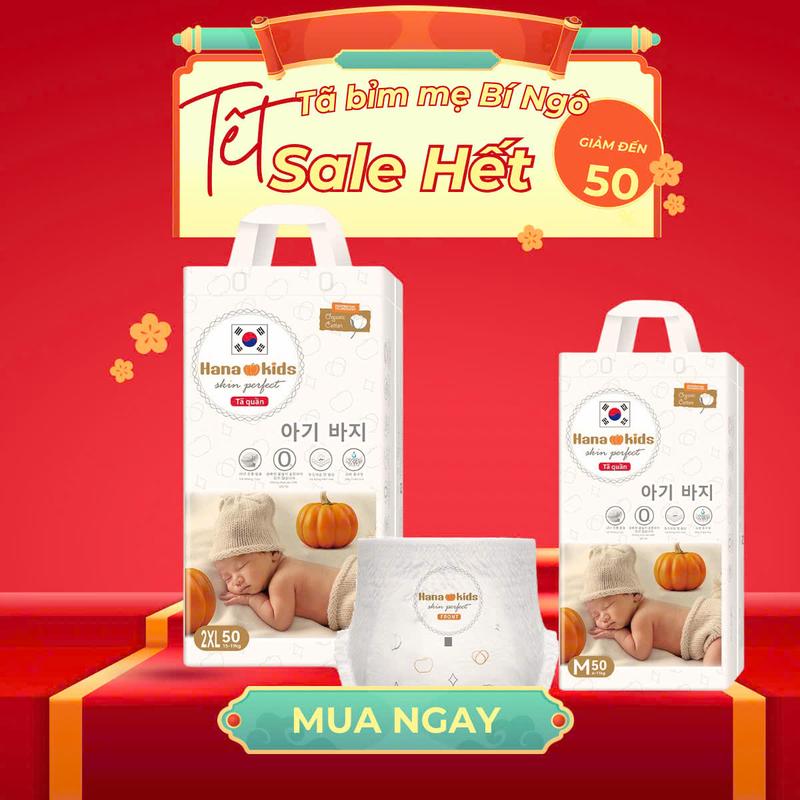 Combo 2 bịch bỉm quần Hanakids cao cấp size M/L/XL/XXL/XXXL/4XL bỉm hanakids chống hăm cho bé, bỉm trẻ em 100 miếng bỉm hanakids xuất Hàn Nữ tã sơ sinh cho bé