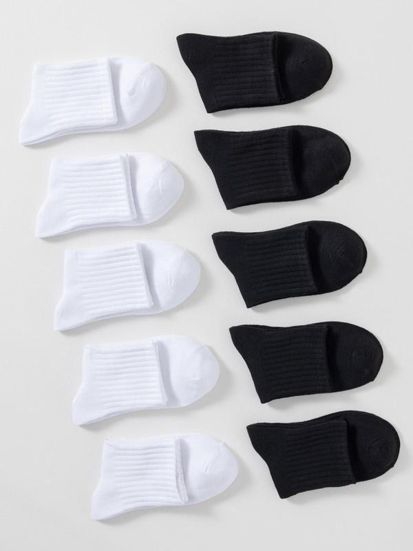 Women's 10 Pairs Casual Solid Crew Socks, Comfy Low Cut Socks For Women, Mid-Calf Socks For Daily Wear, Women's Socks & Hosiery 5