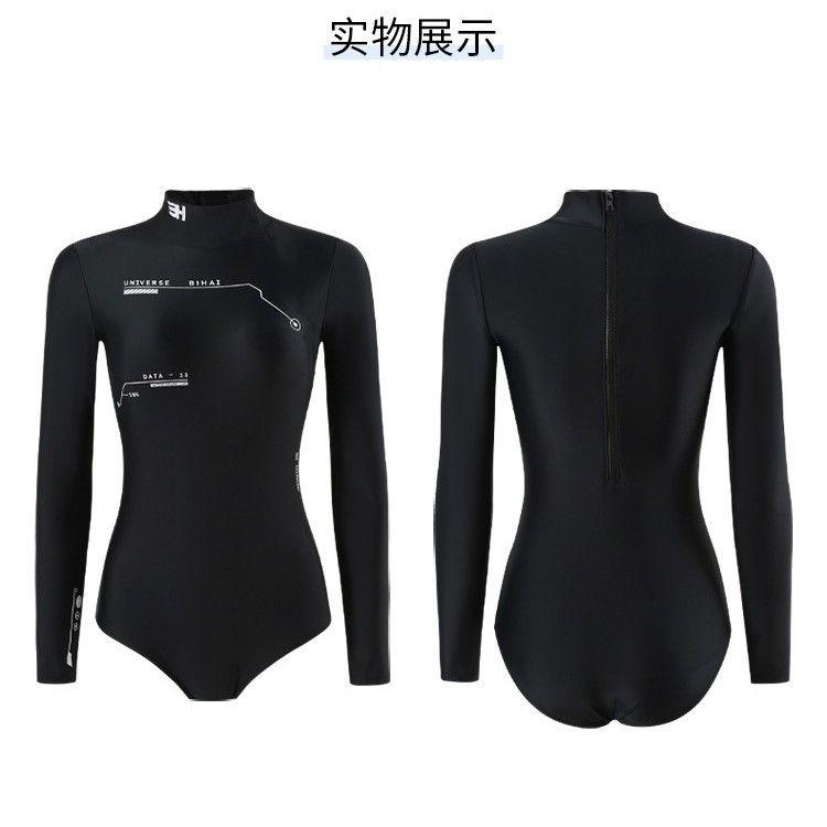 Mosricci Internet Celebrity Same Style Long Sleeve Wetsuit Motorcycle Sports Conservative Sun Protection Slim Fit Slimming One-Piece Swimsuit for Women 5