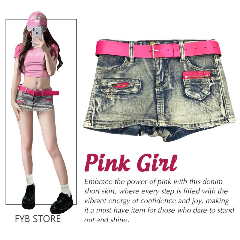 F9 - Chân váy jeans thời trang nữ kèm nịt hồng có lót trong co giãn teen xinh yêu ôm dáng cá tính trend phong cách Y2K