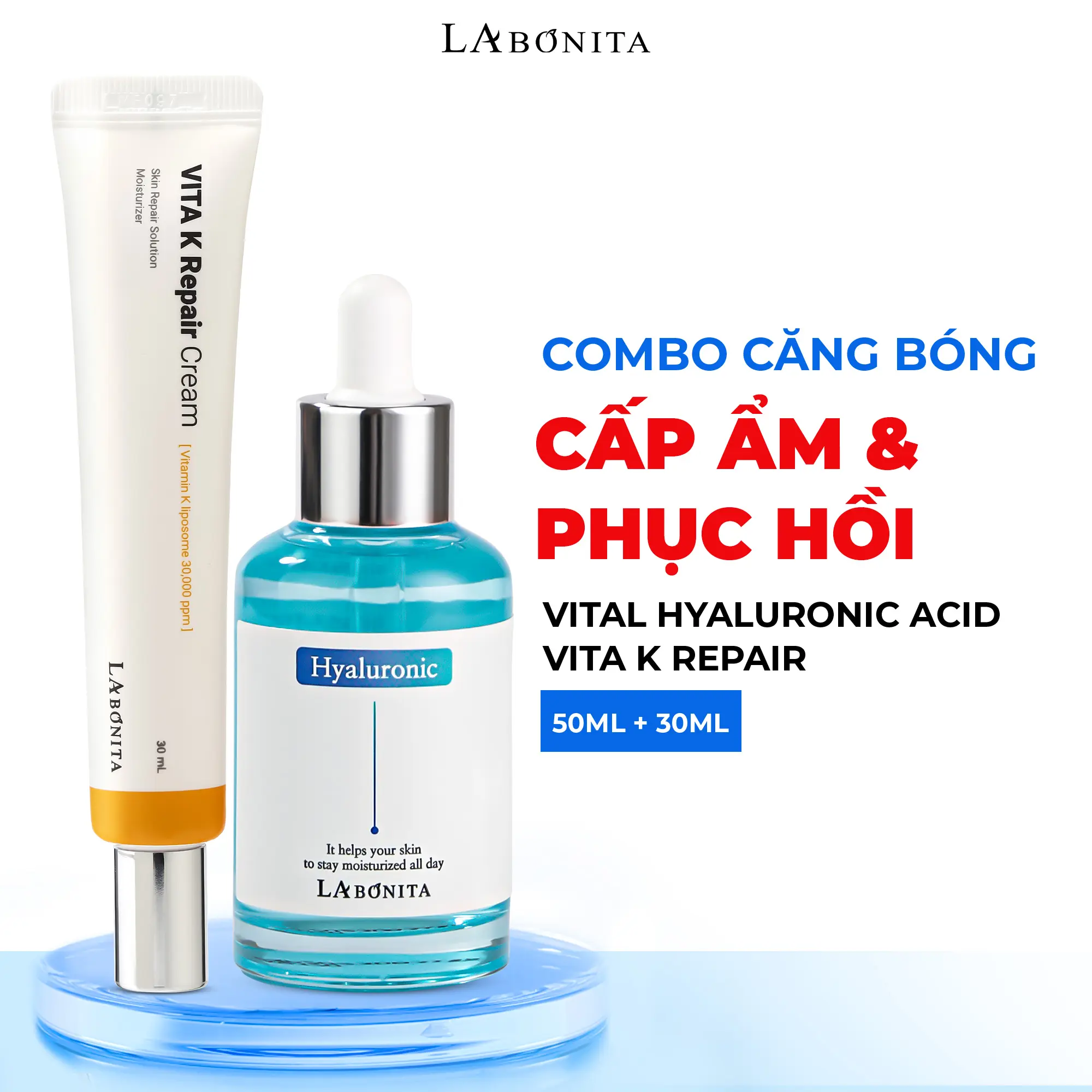 [DEAL LIVESTREAM] Combo Serum HA Dưỡng Ẩm Và Làm Dịu La Bonita Vital Hyaluronic Acid Serum 50ml + Kem Dưỡng Làm Dịu Da La Bonita Vita K Repair Cream 30ml Skincare  Làm Đẹp Da