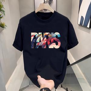 คอกลมแขนสั้นเสื้อยืดผู้ชายเทรนด์อังกฤษพิมพ์ฤดูร้อนด้านบนหลวมพร้อมขนาดเสื้อยืดผ้าฝ้ายพิมพ์เทรนด์แขนสั้น