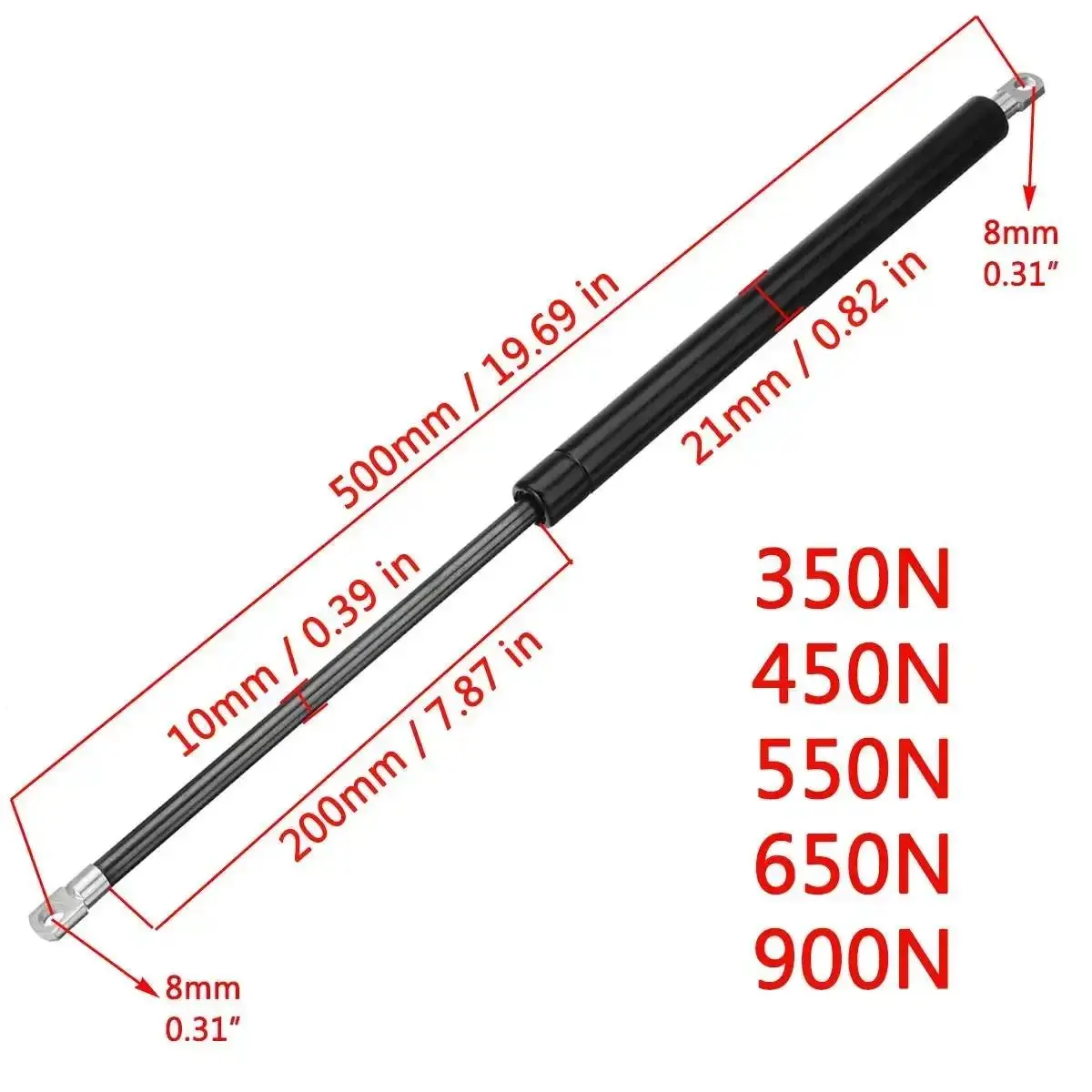 350-900N 500mm 2pcs Car Gas Strut Bars Gas Spring Hood Support Rod Shock Lift for RV Bed Window Bus Caravans