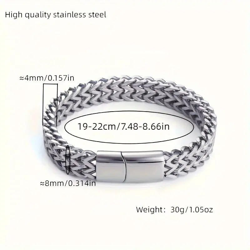 Stainless Steel Braided Double Row Cuban Link Bracelet, Unisex Fashion Jewelry, Magnetic Clasp, Casual Style, Gift for Husband, Friends, Father jewelry 4