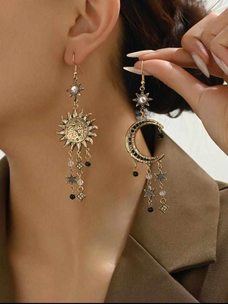 Product Introduction of Vintage Sun & Moon Design Dangle Earrings, Fashion Jewelry for Party, Daily Clothing Decor, Trendy All-match & Exquisite Jewelry for Birthday Gift 0