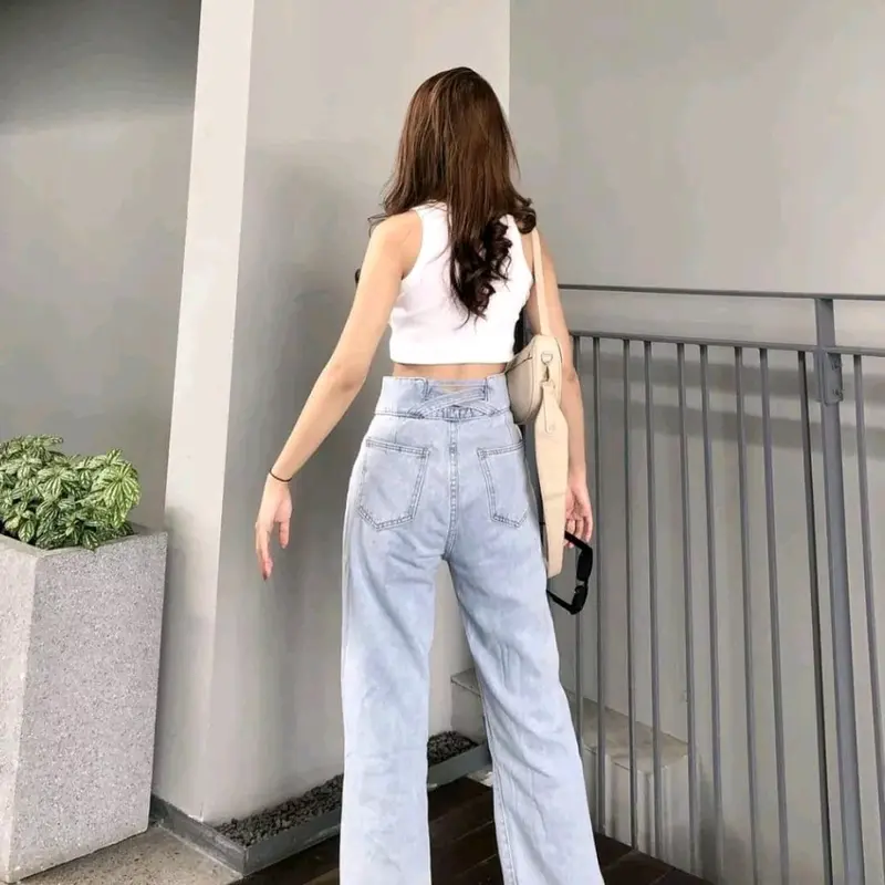 Petter Denim J23 Celana Panjang HW Kulot Jeans Boyfriend Jeans Korea Jeans Celana Jeans Impor Jeans Highwaist Celana Highwaist Newjeans Jeans Korean Style Celana Jeans Wanita Korea Celana Kulot Tebal 4