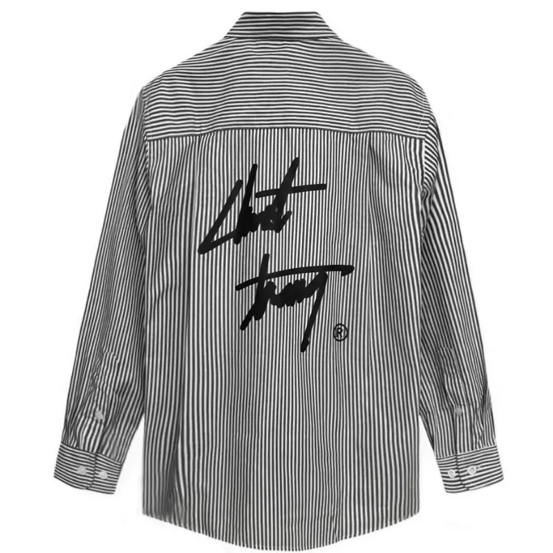 Mùhè phong cách mới ÁSơ Mi Kẻ Xám Dài Tay Chuột Trắng Vải Cotton LụCao Cấp Nam Menswear Á Áo