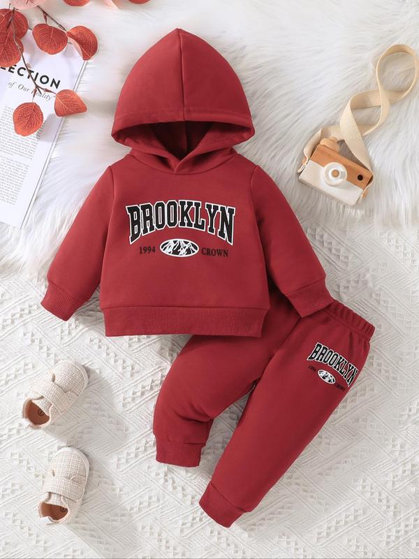Baby's 2pcs Letter Print Hoodie & Jogger Pants Set, Long Sleeve Hooded Top & Elastic Waist Sweatpants, Casual Spring & Fall Outfits Clothes For Infant Toddler Kids 5