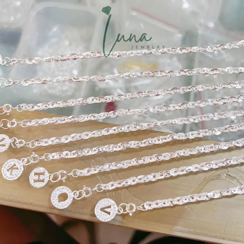 Lắc tay xoắn bạc ta phay sáng bóng mix treo charm chữ cái theo tên, vòng tay  nữ, thời trang nữ,  Phụ Kiện women Trang Sức Women Hoa L0002 5