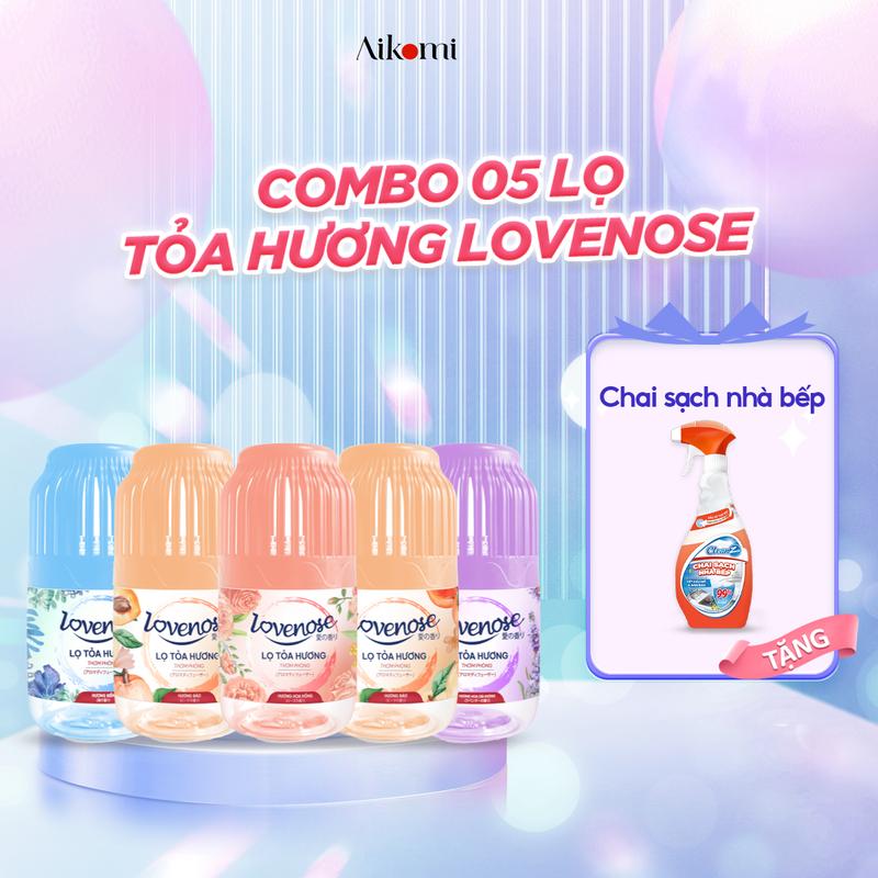 05 Lọ toả hương Lovenose (02 Đào + 01 Biển + 01 Lavender + 01 Hoa Hồng) Tặng 01 Chai sạch nhà bếp - Tinh Dầu Thơm Phòng