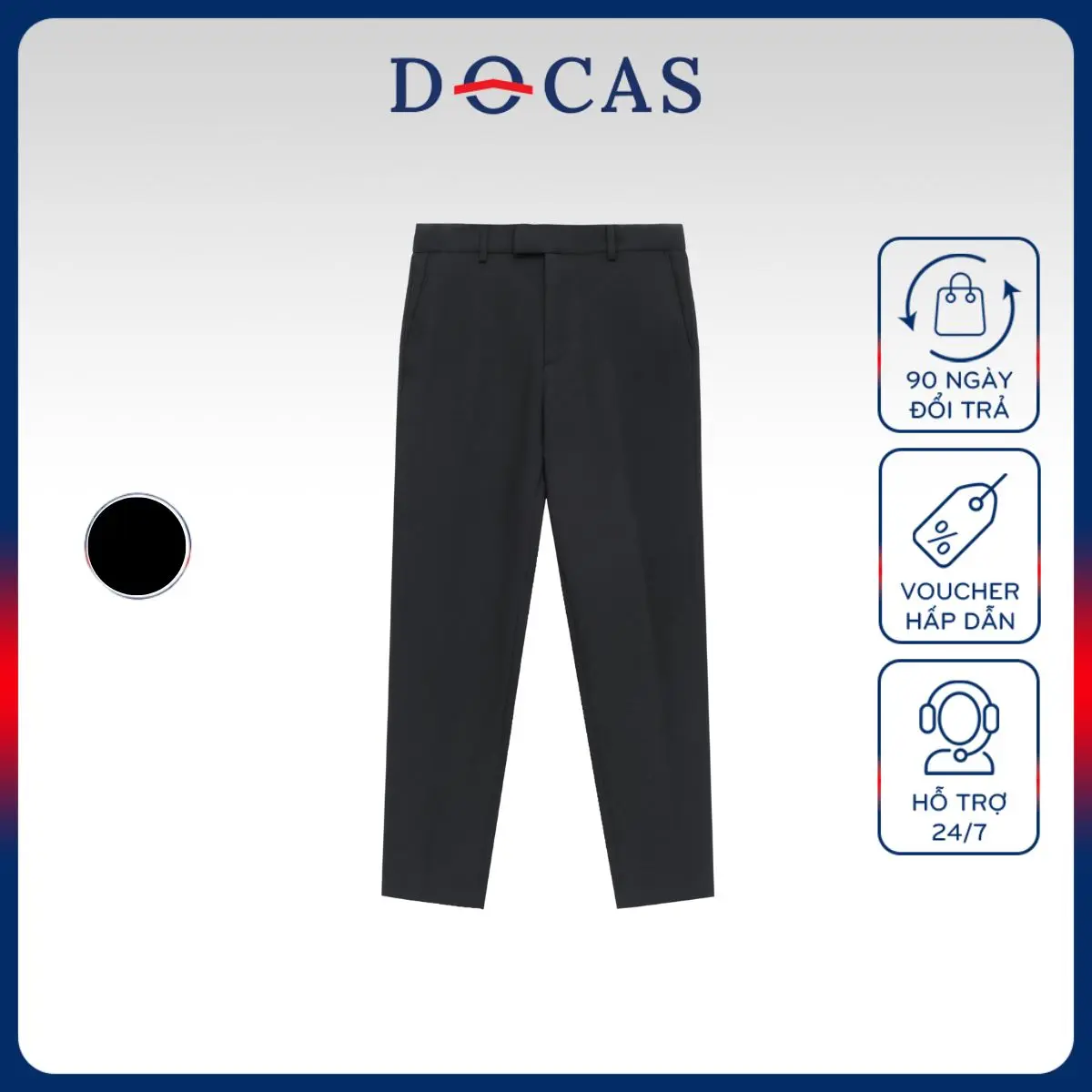 DC24PT-011Q QT011 Quần Tây Khaki Nam DOCAS Màu Đen Vải Cotton Phom Slim Crop