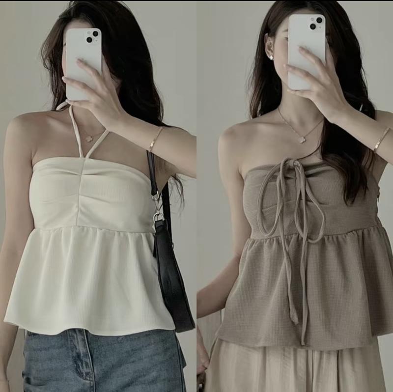 Áo quây cúp ngực cổ yếm có mút đệm dáng xòe lưng chun co giãn Nữ Women Top