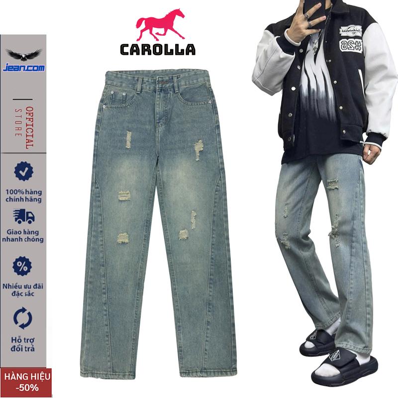 CAROLLA Quần Jean Nam, Quần Denim Form suông, Ống đứng, ống suông, rách cách điệu Menswear Pants Có Túi Màu Xanh