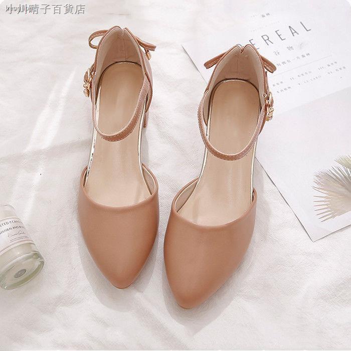 [Ảnh thật] Giày cao gót vuông 5p bít mũi da mềm kết nơ gót xinh 5