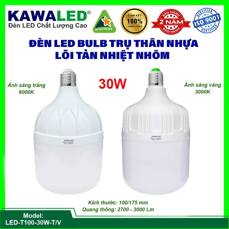 ĐÈN LED BULB TRỤ THÂN NHỰA LÕI TẢN NHIỆT NHÔM 20W 30W 40W 50W BẢO HÀNH 24 THÁNG 1