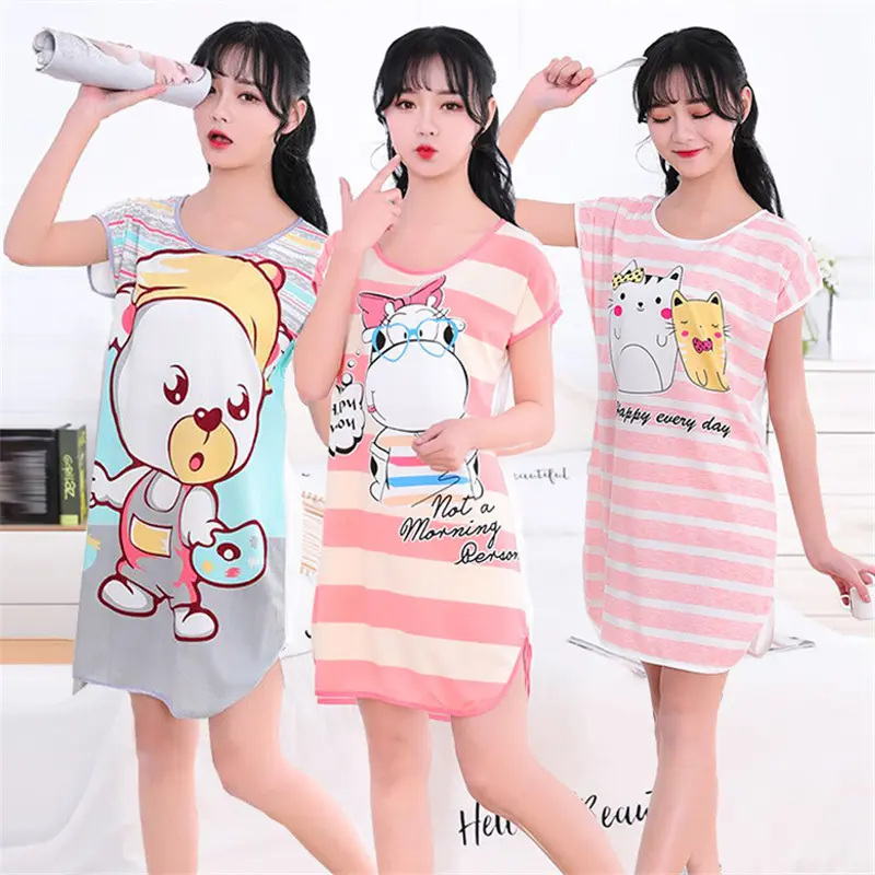 Summer new cute cartoon doll student short sleeved jumpsuit girls' nightgown with multiple styles