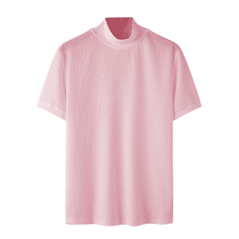 New Casual Simple Knitting Comfortable Bottoming Shirt European and American Men's Fashion High Collar Slim-Fit Water Ripple Solid Color T-shirt 8