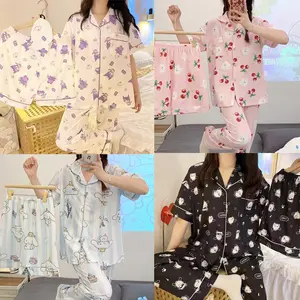 3 in 1 Baju Tidur Wanita Piyama Pajama Kancing Korea Sleepwear Lengan Pendek Celana Panjang Pendek