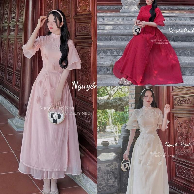 Set áo dài cách tân đính hoa cv xoè HN55500