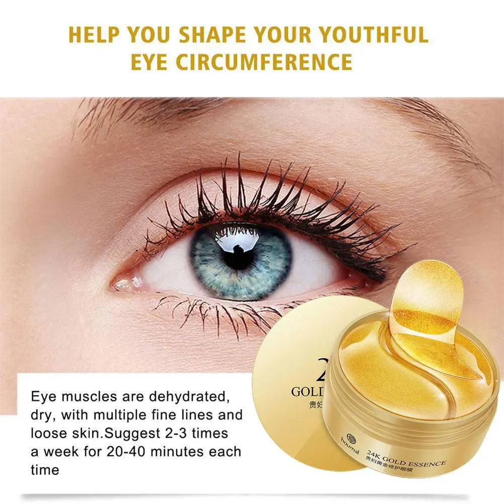 24K G60pcs Seaweed Eye Mask Collagen Hydrating Remove Dark Circles For Skincare Starter Face L0G2 Chamomile Moisturizer Hydrate Moisture