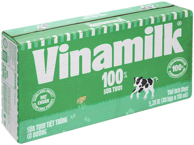 Thùng 48 hộp sữa tươi tiệt trùng có đường Vinamilk 100% Sữa tươi 110ml sữa tươi Chua sua tuoi thùng sữa