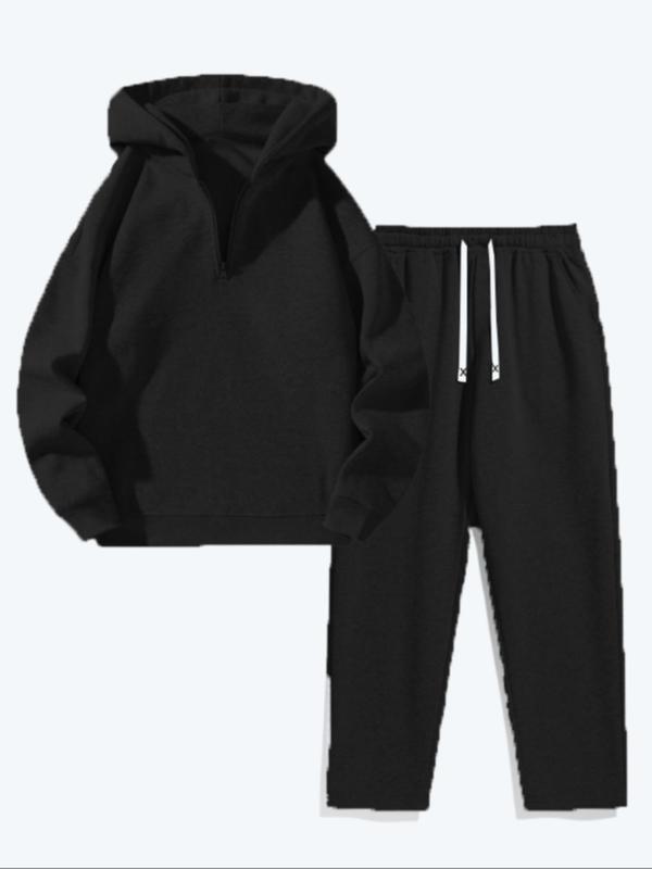Two-Piece Set Men's Solid Drop Shoulder Zip Up Hoodie & Drawstring Waist Pocket Sweatpants, Casual Fashion Cozy Breathable Outfits for Daily Outdoor Wear, Men Clothes for All Seasons 6