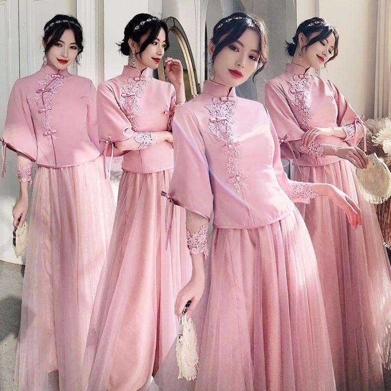 Product Introduction of Váy Phù Dâu, Phong Cách Trung Quốc, Dài, Thời Trang Mới Mùa Thu Và Mùa Đông 2024, Phong Cách Cộng Hòa Trung Quốc, Nhóm Chị Em, Bộ Đồ Tang Xiuhe, Váy Dạ Hội Màu Hồng, Dành Cho Nữ Women Dress 1