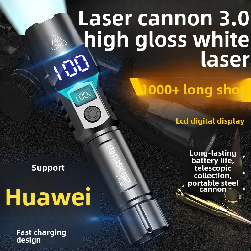 Portable LED flashlight-ultra bright, zoomable, white laser beam for outdoors