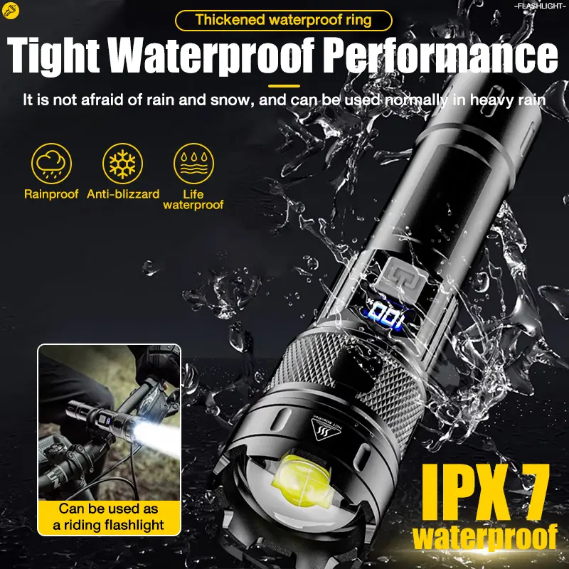 Đèn Pin Led, Công Suất 50000w, Đèn Pin Sạc, Chống Thấm Nước, Pin 5000mAh, Chiếu Sáng Trong 128 Giờ Hoặc Sử Dụng Liên Tục 3
