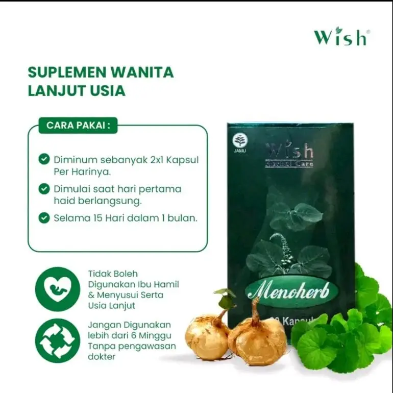 Kapsul Herbal WISH MENOHERB Original untuk Wanita Lanjut Usia dan Menopause Dini Original 4