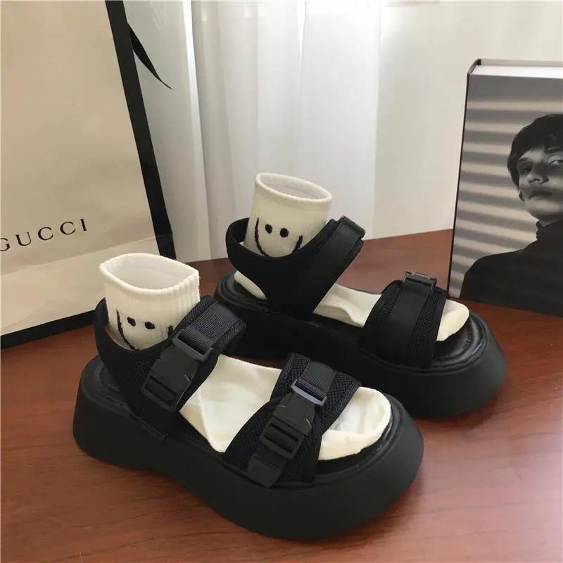 Sandal hai khuyy bấm vải canvass đế cao 5cm phong cách Hàn Quốc sang trọng DéP Shoes Nữ